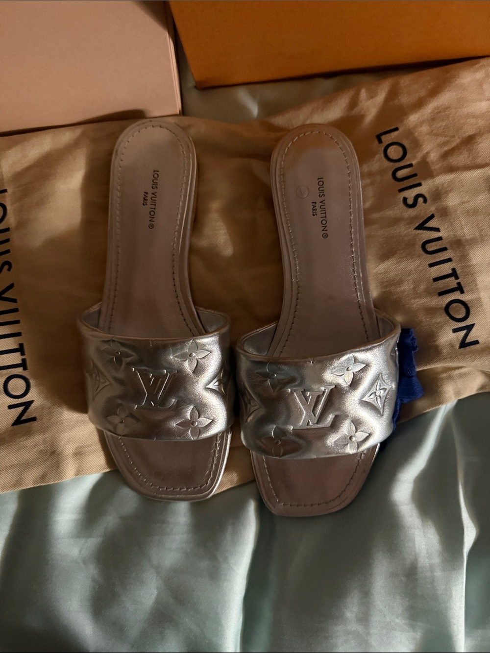 Louis Vuitton authentic silver slide mules sandals - Picture 7 of 15
